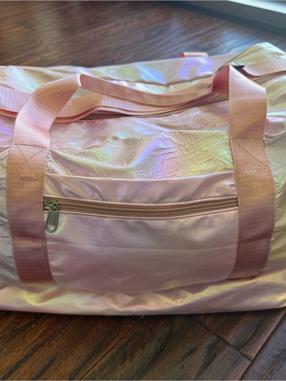 Iridescent Pink Large Duffel Bag with Shoe Compartment